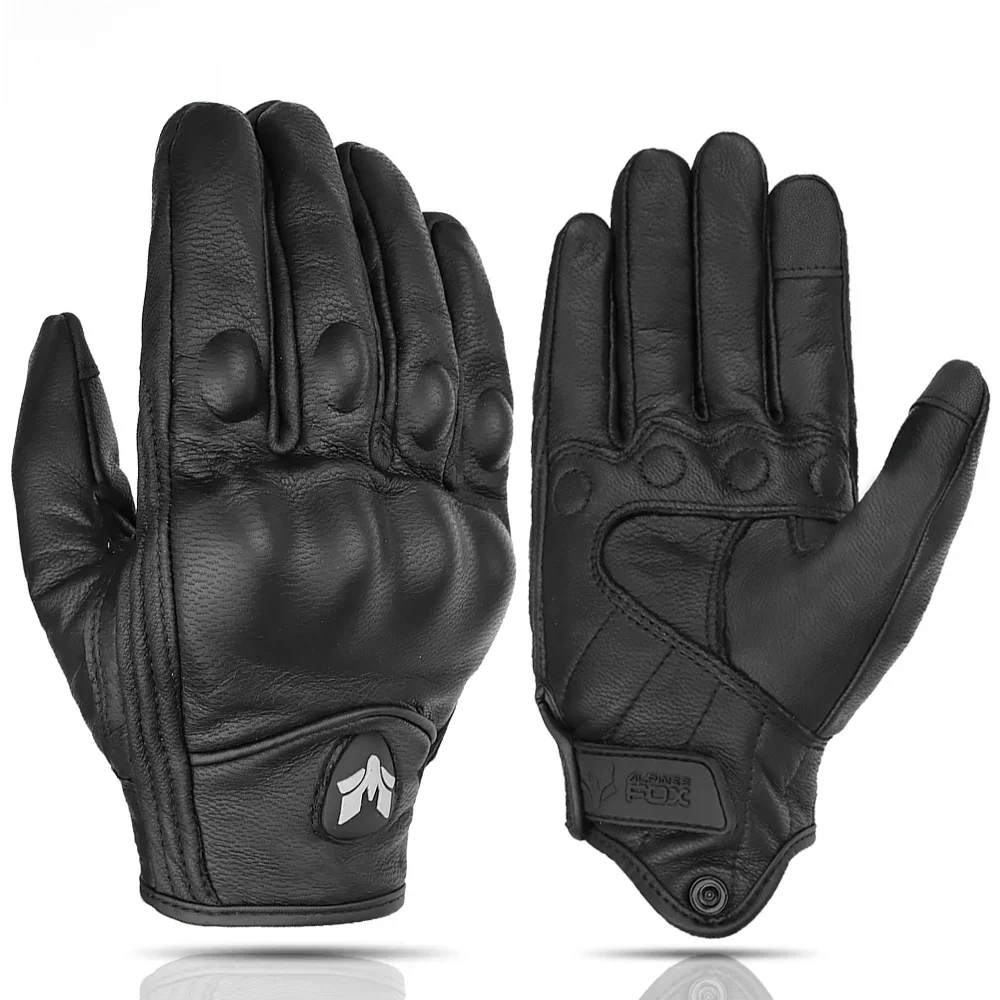 AliExpress ALPINES FOX Retro Motorcycle Leather Gloves Vintage Men Women Protective Touchscreen Motorbike Motorcross Cycling Guantes Moto Perforated