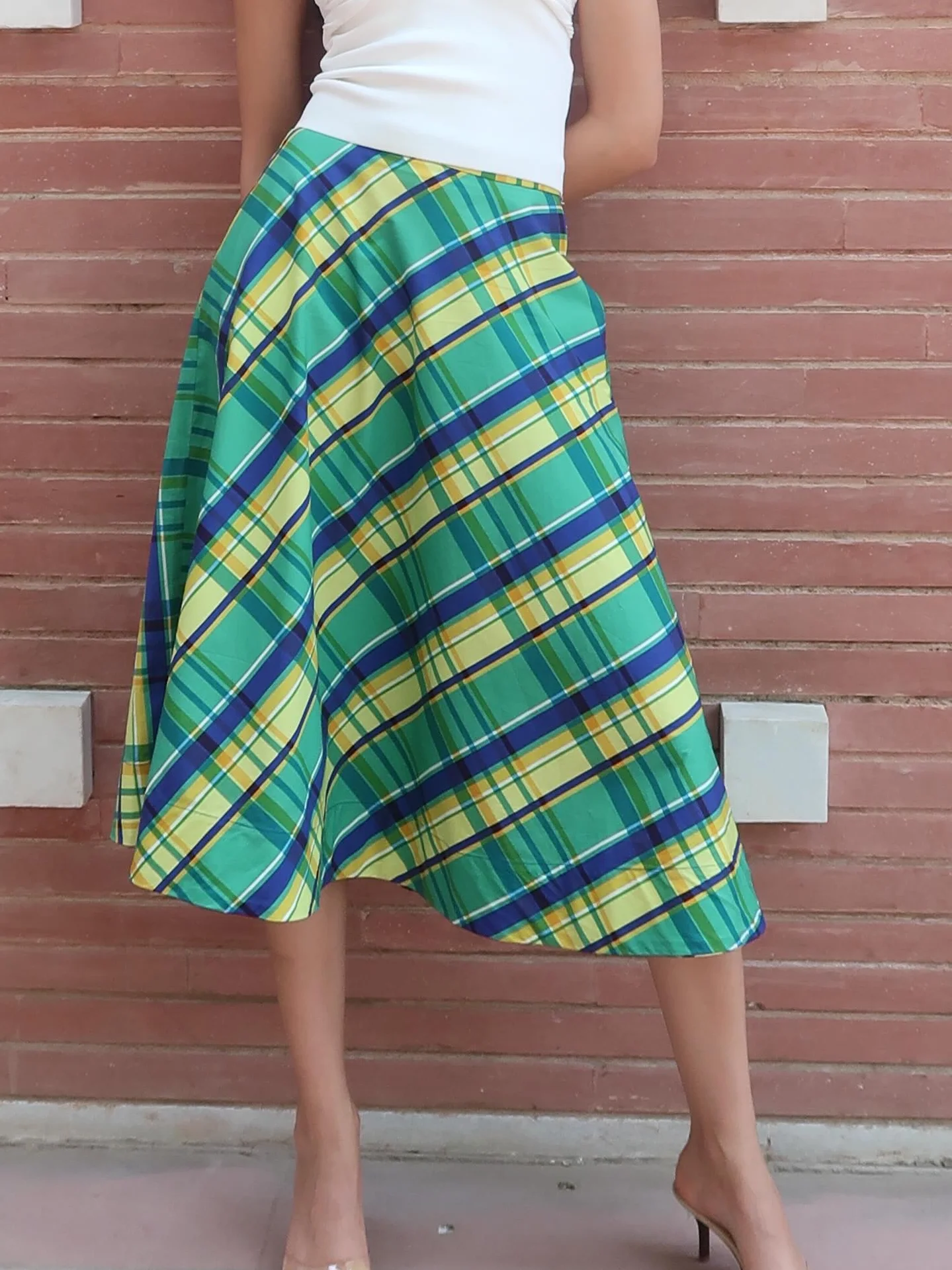 Vintage Plae Green Plaid Skirt Women British Preppy Style High Waist A Line Midi Skirts Elegant Casual Checked Long Jupe