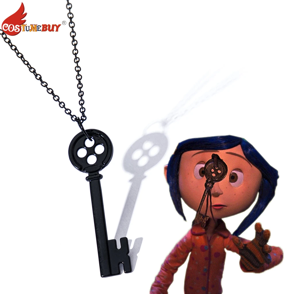 Animation Movie Coraline & the Secret Door Cosplay Accessories Necklace Ghost Mother Black Key Adult Kids Pendant Halloween Gift