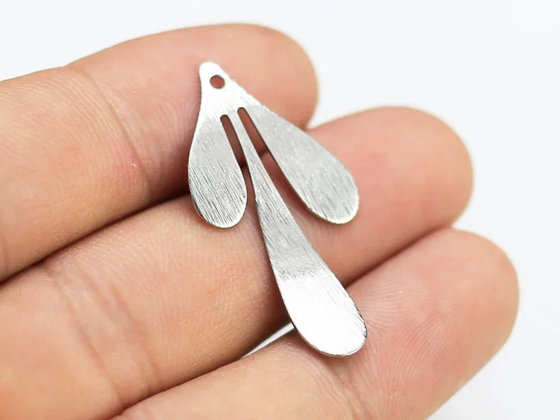 10pcs Textured Leaf Pendant, Leaves Earring Charm, Brass Charms For Hoops, DIY Ornament, 35x17mm, Jewelry Making -G147