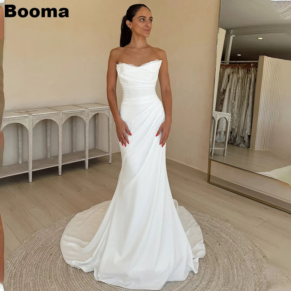 

Booma Simple Mermaid Wedding Party Dresses Sweetheart Sleeveless Bridals Gowns for Women Sweep Train Brides Evening Dresses