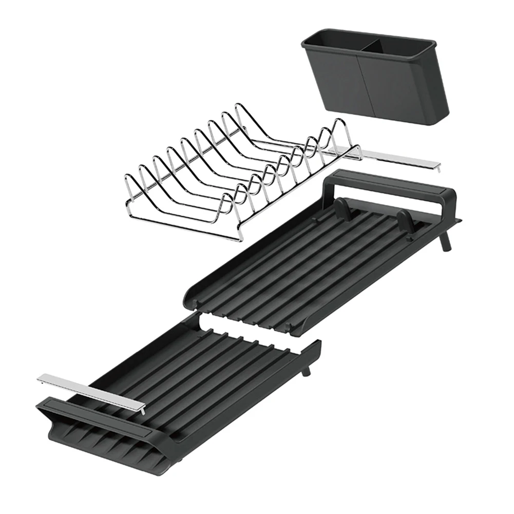 New Dish Drying Rack Extendable Dish Rack for Kitchen Countertop with Draining Tray Rustfree Rack Kitchen Storage Rack Tools