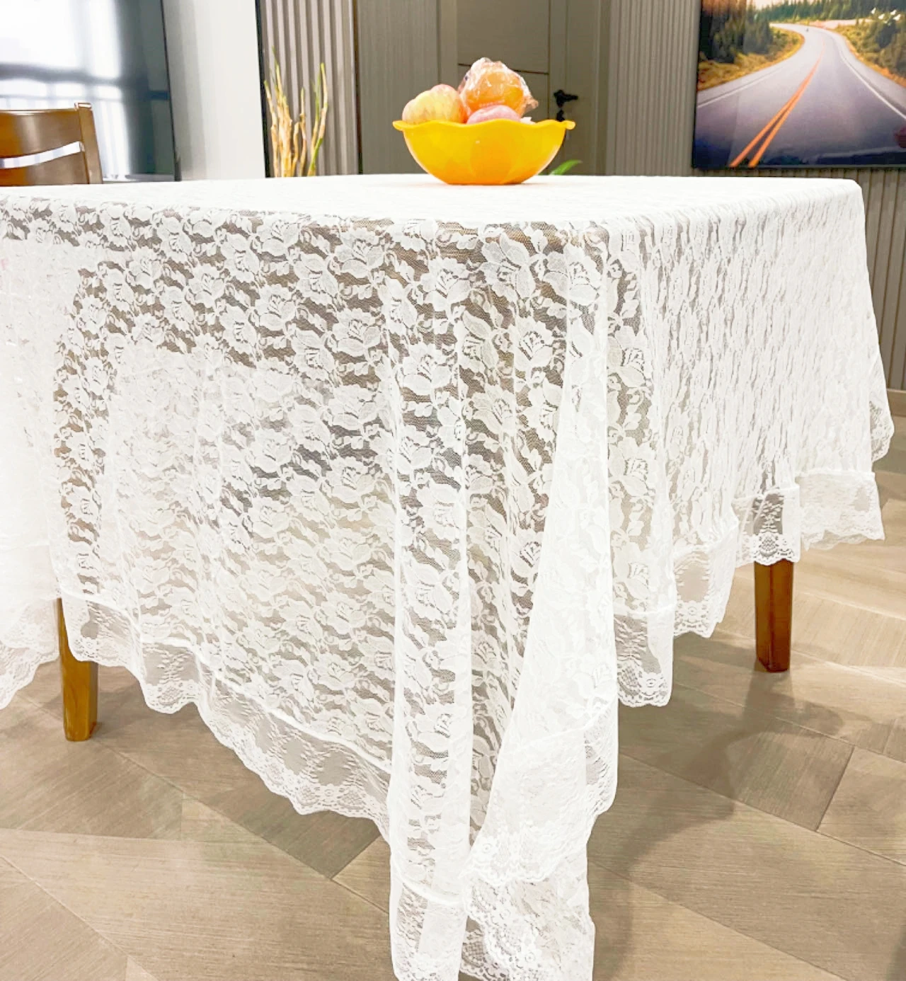 

White Snowflake Shape Lace Embroidery Lace Tablecloth Cloth Table Runner Restaurant Livingroom Cafe Sofa Cover