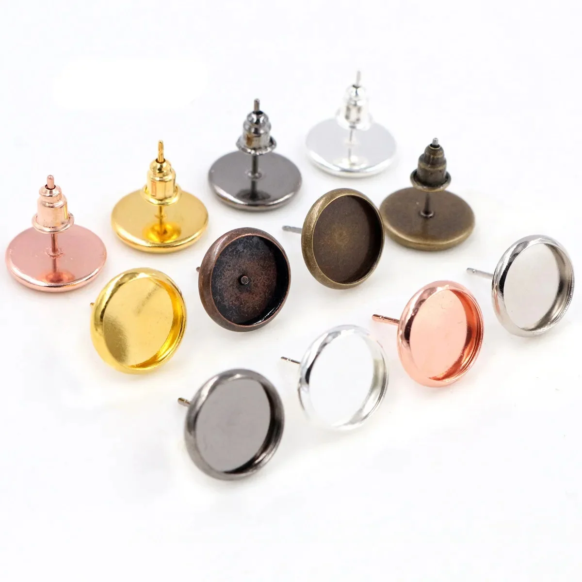 Wysokiej jakości miedzi materiał, 6mm, 8mm, 10mm, 12mm kolczyk szpilki, kolczyki puste/Base, fit 6-14mm Cabochons, kolczyk ustawienie — zdjęcie 2