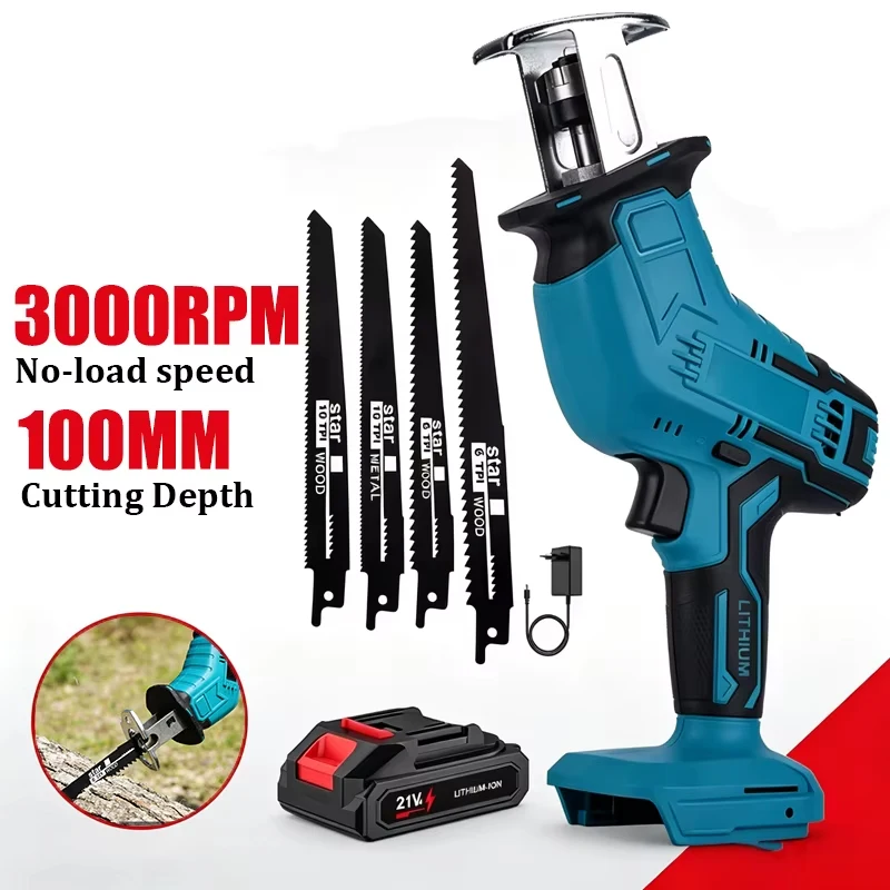 18V Akku-Säbelsäge 3000 U/min Variable Geschwindigkeit Elektrische Säbelsäge für Makita 18V Akku Metall- und Holzschneiden