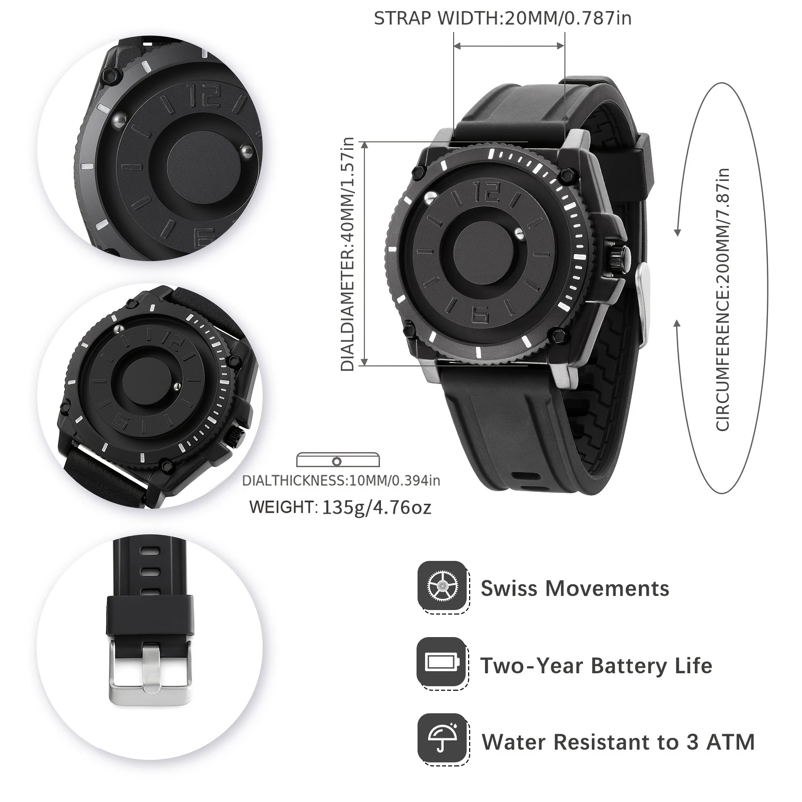 Euour jam tangan Pointer olahraga pria, arloji merek mewah magnetik tahan air tali Stainless Steel