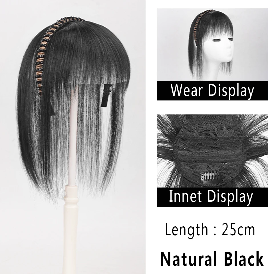 LUPU Synthetic Head Band With Hair Bangs Extension Clip In Full Fringe Bangs Straight Hairpiece Bangs Black Brown Hair For Women