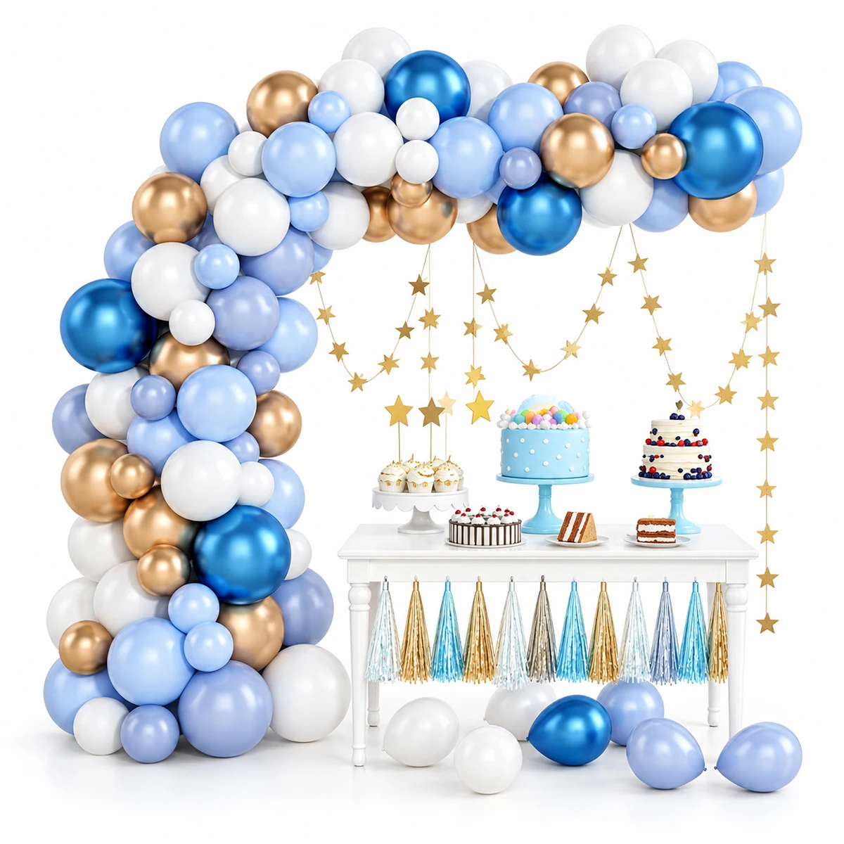 Set di 105 palloncini blu, bianchi e dorati, kit per ghirlanda di palloncini per feste di compleanno, matrimoni, baby shower, Halloween e Natale