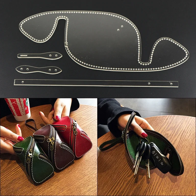 YOMDID 4 sztuk DIY KeyChian szablon ręcznie robiony rysunek skóry DIY torba do przechowywania na zamek błyskawiczny szablon akrylowy skórzany zestaw narzędzi Outils Cuir — zdjęcie 2