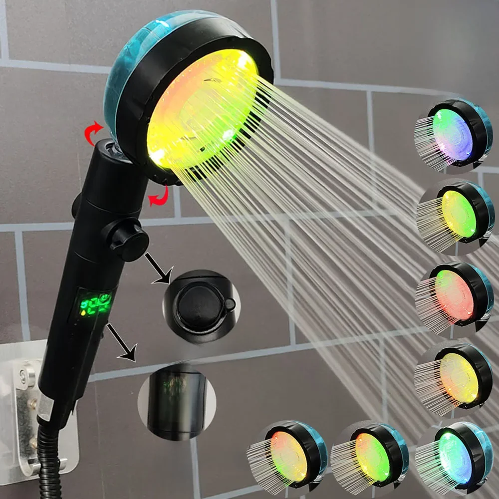 Pommeau de douche à affichage numérique de la température, contrôle de la température, ventilateur coloré, buse de pulvérisation, haute pression, pluie, salle de bain, douche