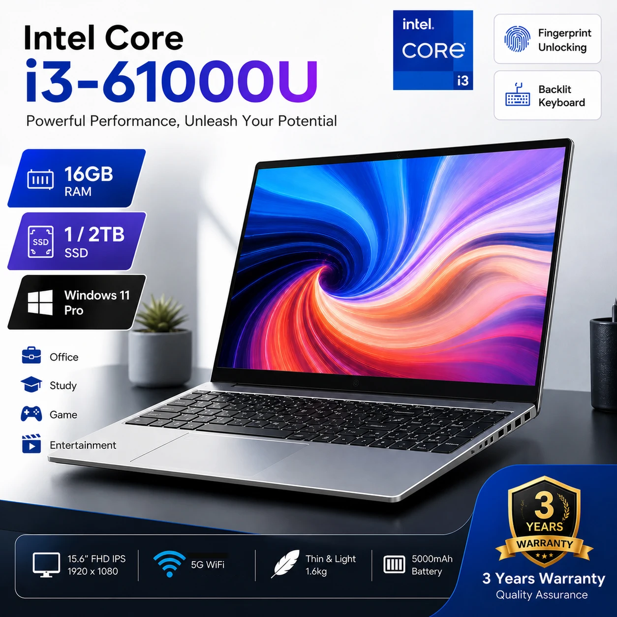 NUEVOS portátiles para juegos de 15.6 pulgadas, Intel, Windows 11, ultradelgados, con Intel Core i3-6100U, 16 GB de RAM, 1 TB SSD, para oficina y estudio.