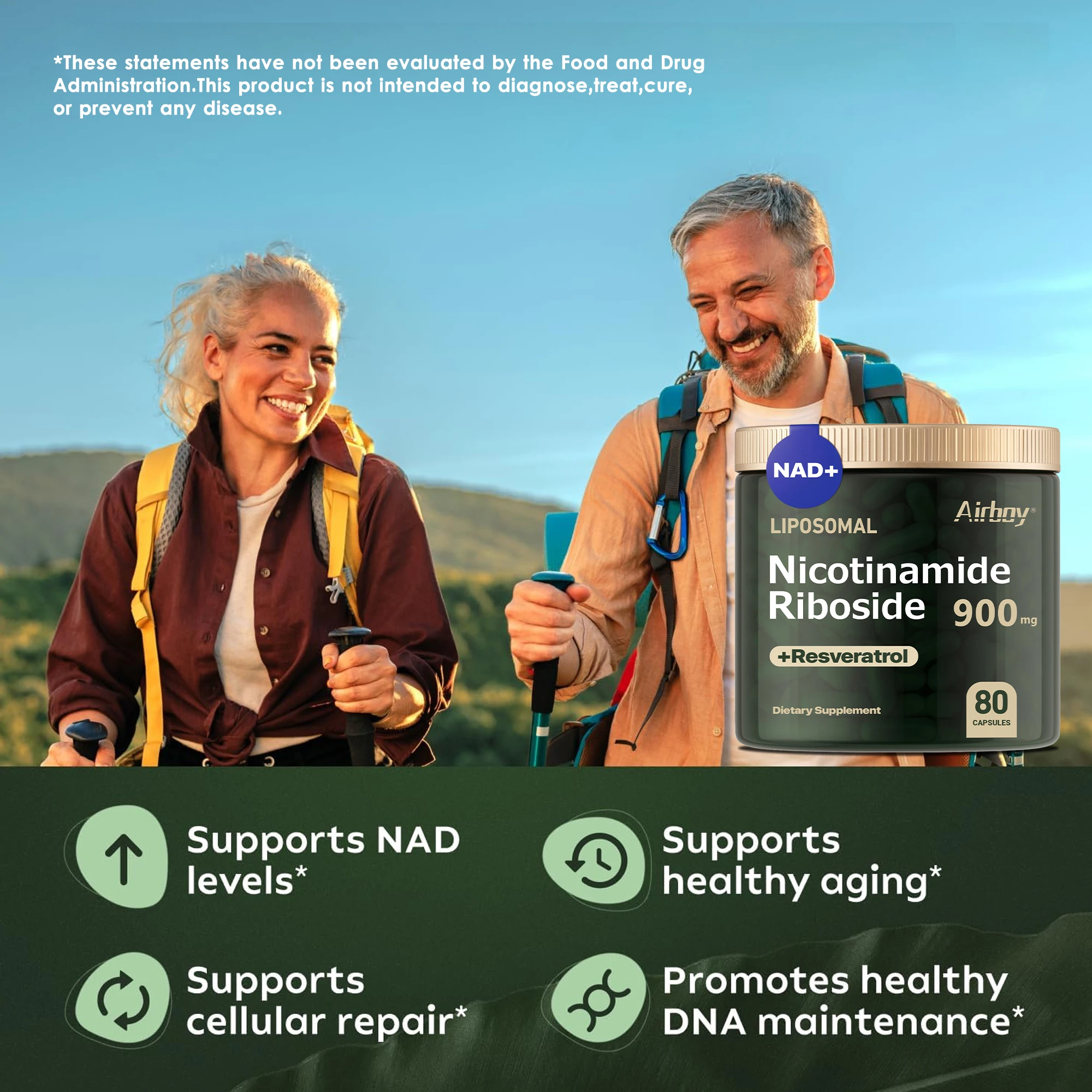 Nad+supplement - liposomal nikotinamid nukleosid 900mg + resveratrol - omlazující, kůže zdraví, energie hladiny - 80 kapsle