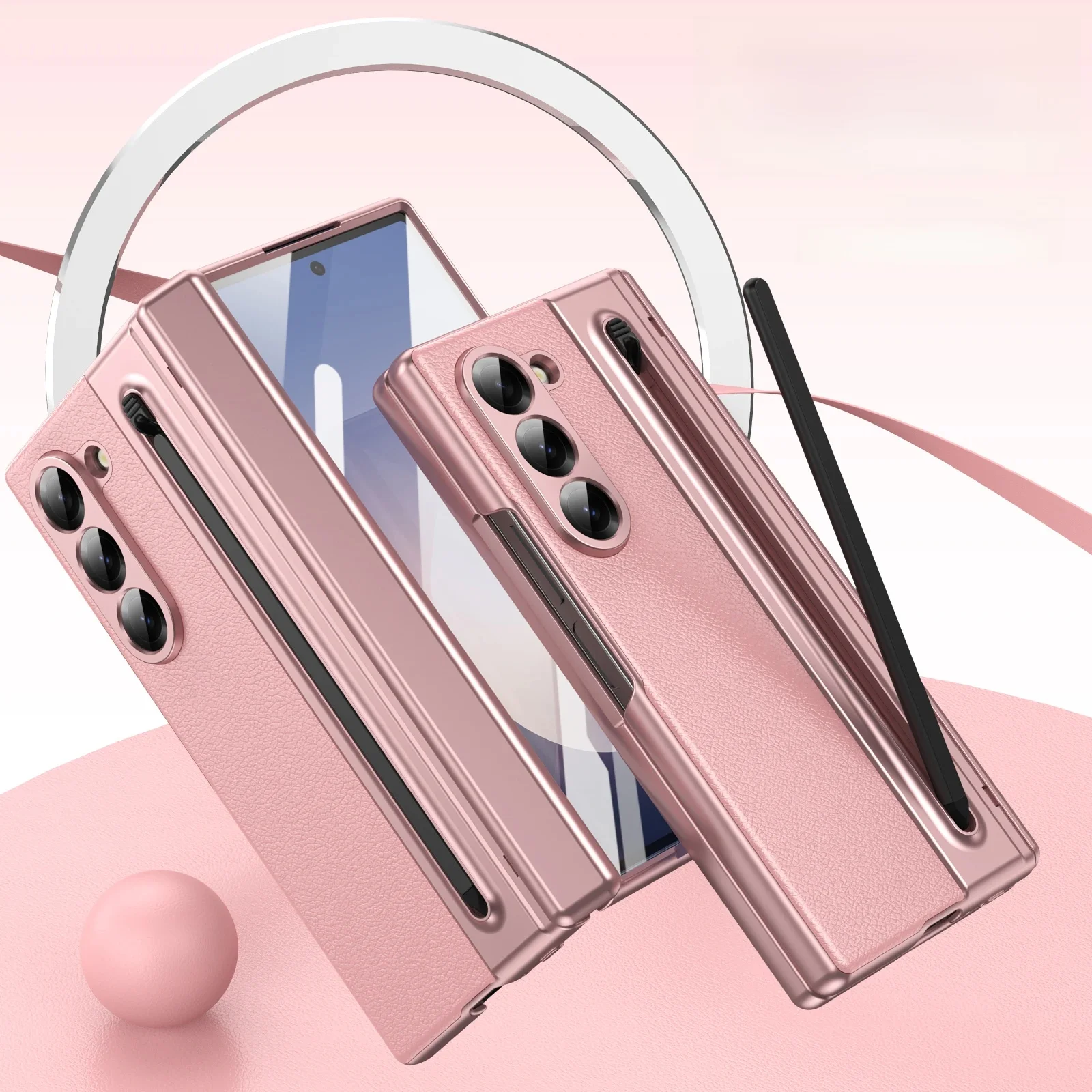 VIETAO étuis de téléphone portable en cuir rose pour Samsung Galaxy Z Fold 7 étui avec stylo, Protection complète Z Fold 6 couverture avec Film de verre