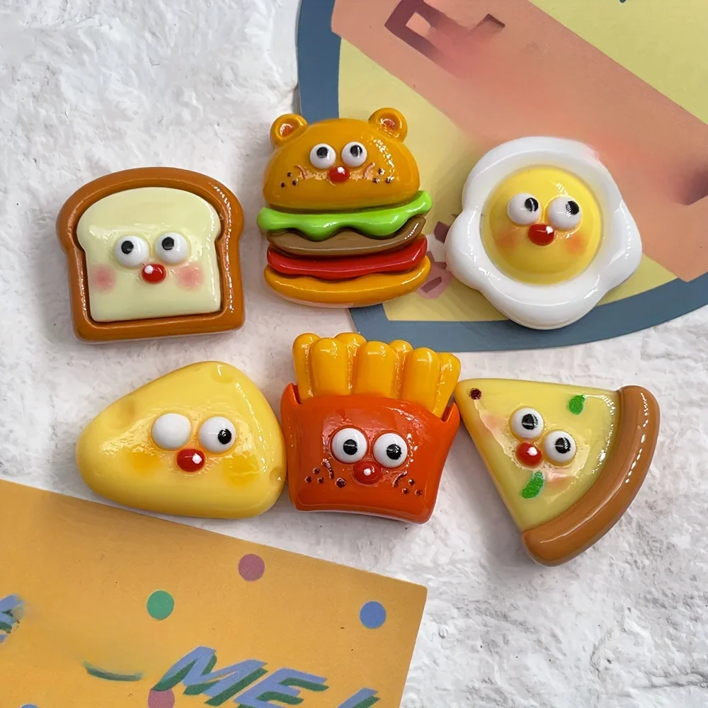 6 sztuk Cartoon Burger Fries Magnesy na lodówkę, Kawaii Magnesy na lodówkę Naklejki na tablicę, Dekoracyjne magnesy na lodówkę — zdjęcie 2