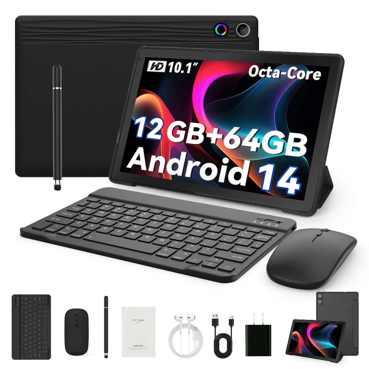 NOUVELLE Tablette Android 14 10 Pouces 20 Go RAM 64 Go ROM Extensible 1 To Widevine L1 GMS 5000 mAh avec Stylet, Clavier, Souris, Écouteurs et Étui