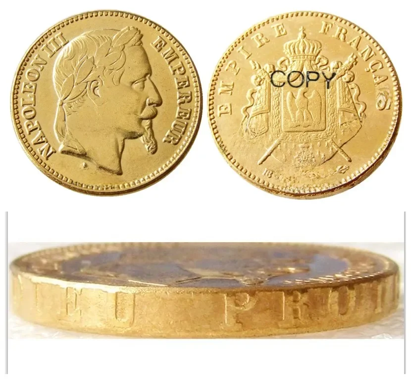 Pièce décorative plaquée or, France 20 France 1870B Napoléon III
