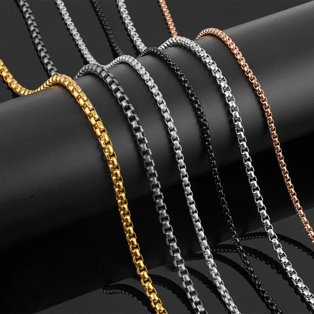 Collier chaîne Figaro en acier inoxydable avec perles carrées de 2/2,5/3/3,5/4 mm de largeur, bijoux pour hommes et femmes