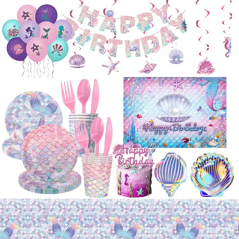 Mermaid Princes Birthday Party Decorations Disposable Tableware Gif Bag Foil Balloon Backdrop Decor Baby Shower Party Supplies