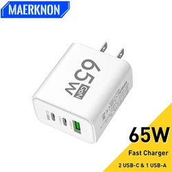 Caricabatterie USB C GaN da 65W caricabatterie rapido QC3.0 tipo C adattatore di ricarica rapida per telefono cellulare PD per caricabatterie da parete Samsung Xiaomi per iPhone