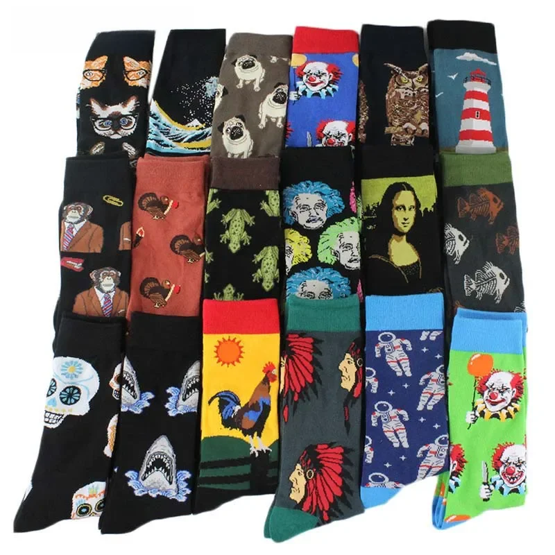 Happy Cool Harajuku Crew Mens Socks Hip Hop Street Big Size Funny Socks Men Skateboard Painting Calcetines Homme Divertidos Sox — zdjęcie 2