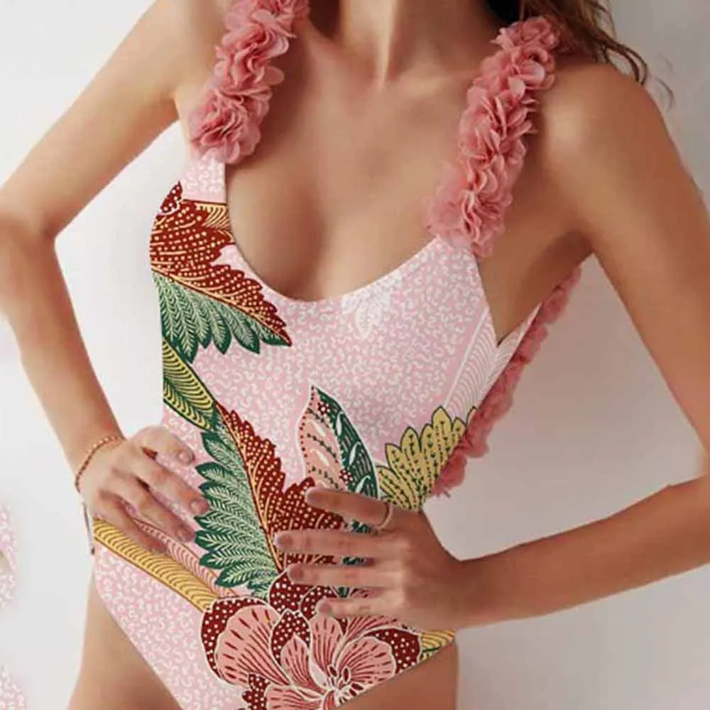 One-piece Swimsuits Floral Colorblock Print Swimwear Women's Bathing Suit Female Summer Beachwear Backless Cutout Surf Wear 2022