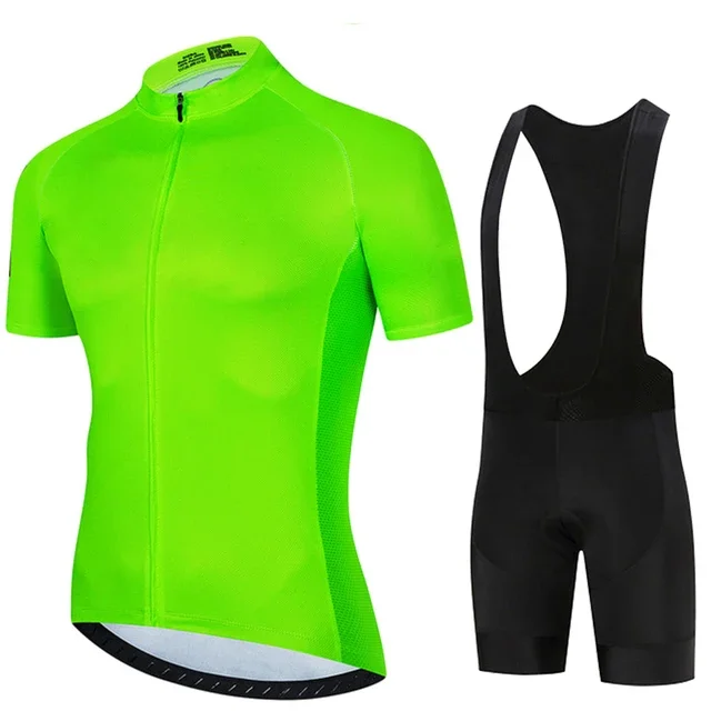 AliExpress Fluorescent Green 2024 Solid color Men Short Sleeve Cycling Jersey Suits MTB Racing Bike Clothes Summer Bicycle Cycling Clothing