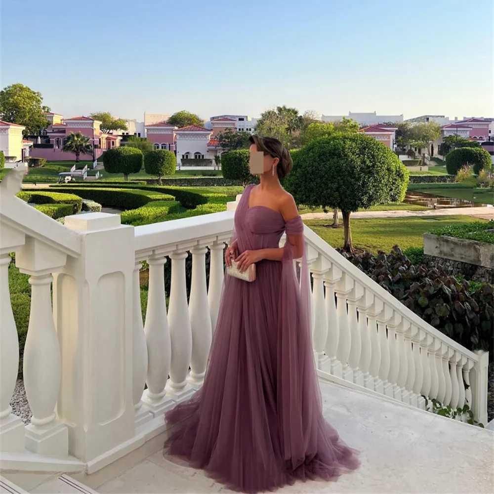 Elegant Lady Prom Dresses Shawl Tulle Evening Dresses A-line Women's Wedding Party Gown فساتين حفلة موسيقية2024