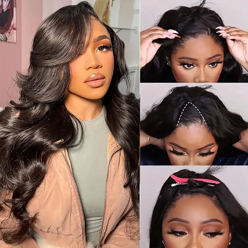 V Part Wig Human Hair Body Wave Human Hair Wigs No Leave Out No Glue Glueless Wear and Go U Part Парик из человеческих волос для чернокожих женщин