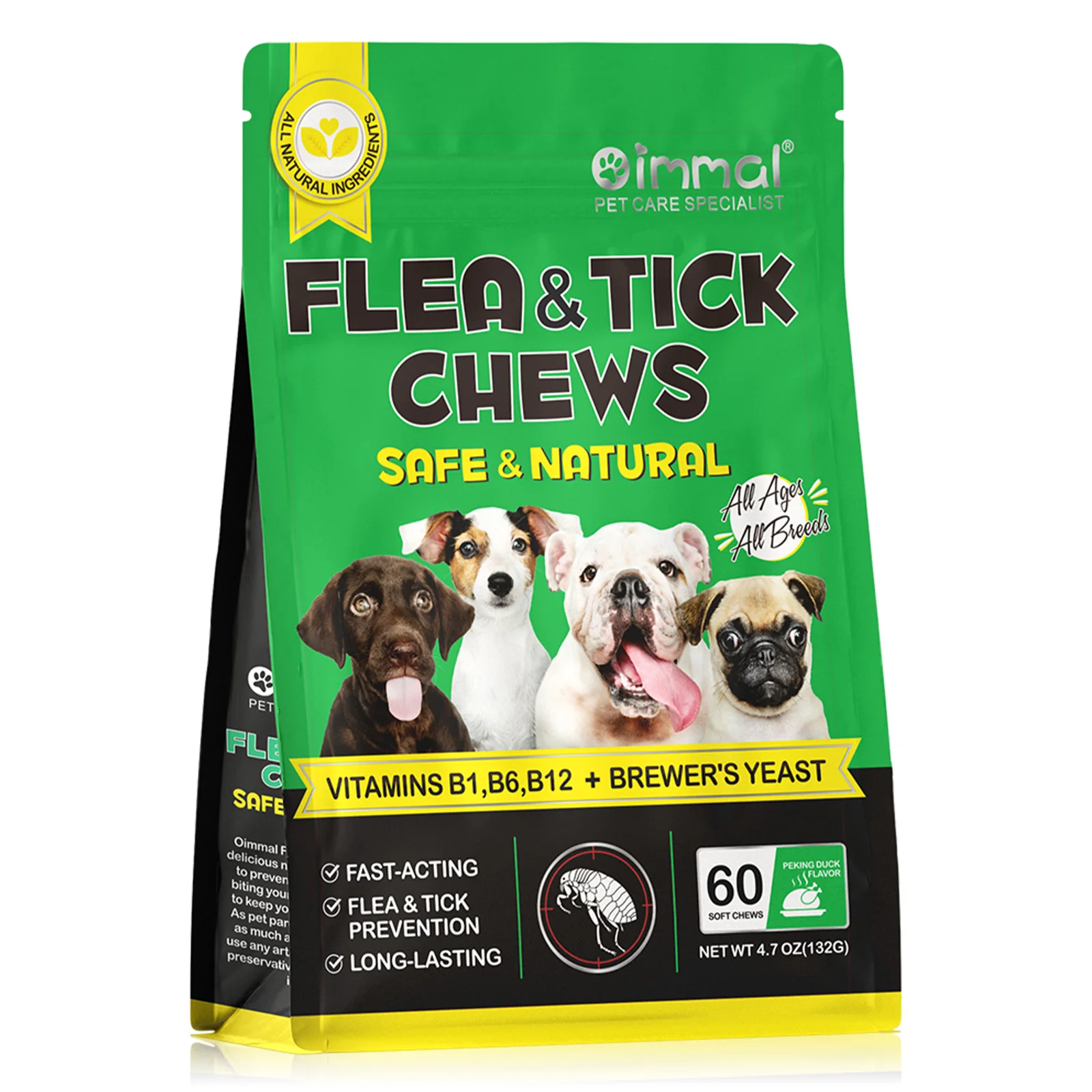 Flea and Tick Prevention for Dogs 60 Chewables Natural Flea and Tick Supplement Fast Acting Long-Lasting for All Breeds and Ages