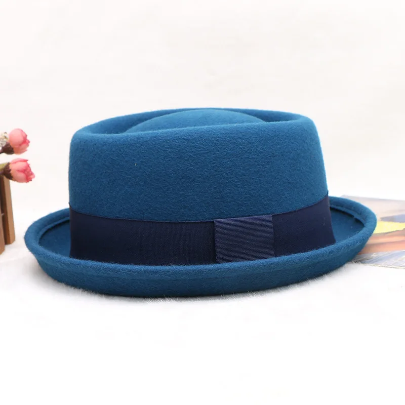Jesienna i zimowa wełniana czapka fedora w stylu koreańskim, unisex, mały cylinder z okrągłym rondem i mankietem