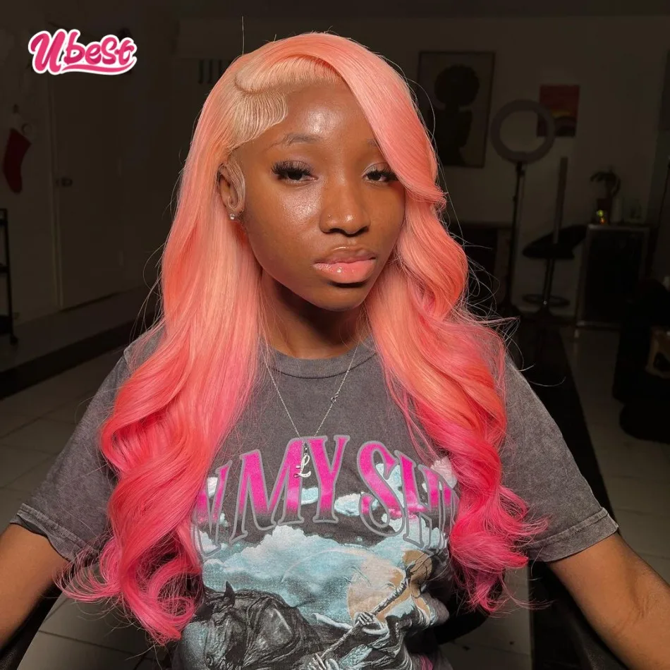 

Transparent Ombre Pink 613 Wig Body Wave 13x4 Lace Front Wig Human Hair Wig For Woman 180% Remy Brazilian Preplcuked Ubest