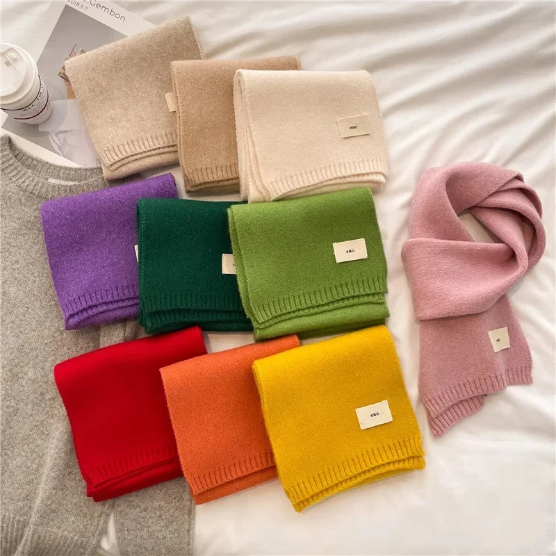 Koreańskie szaliki damskie z kaszmiru Lady Winter Thicken Warm Soft Pashmina Shawls Wraps Female Pure Color Knitted Long Scarf for Women — zdjęcie 2