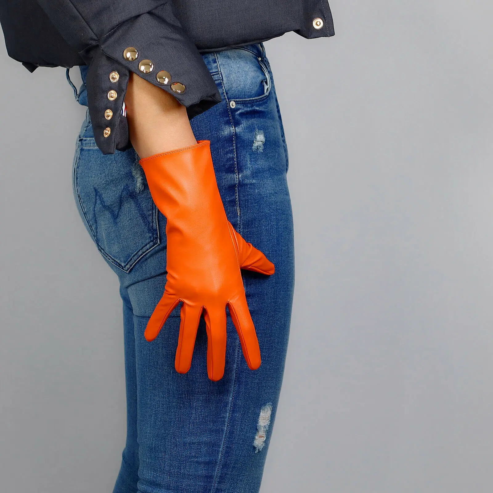 Guantes naranjas de piel sintética para mujer, guantes de muñeca corta para Cosplay de Halloween, disfraz de mujer, fiesta de noche, guante de conducción de invierno