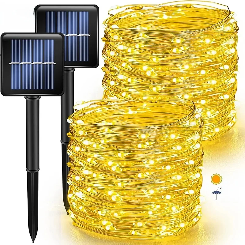 200/500/1000LED Solar String Lights Waterproof Fairy Lights Outdoor Garden Decor 8 Modes Warm White/Color Changing Easy Setup