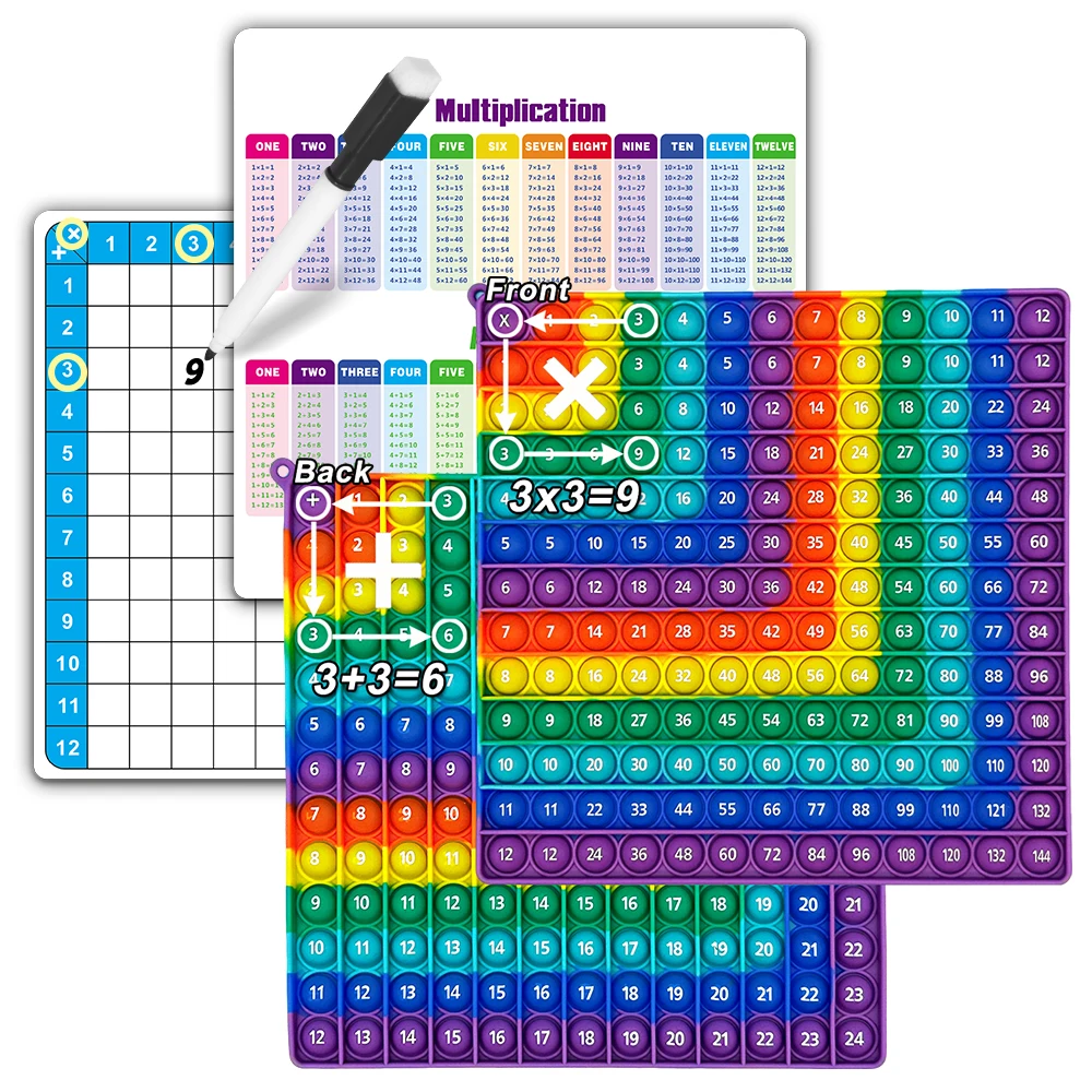12*12&12+12 Multiplication Addition Math Games Practice Toys Erasable Cards and Pen, Montessori Educational Toys for Kids