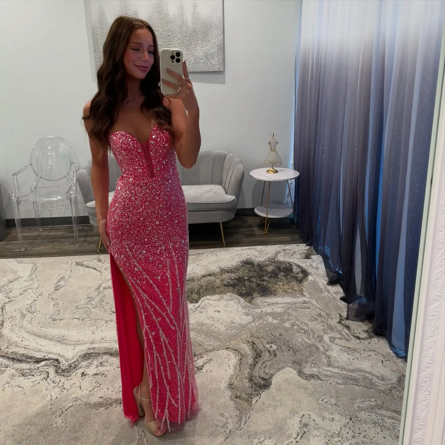 

Sharon Said Luxury Pink Satin Strapless Mermaid Prom Dress with Slit Long 2025 Sparkly Evening Party Gowns SH168 Customized