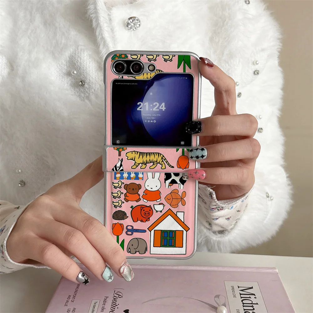 

INS's new cute Miffy Rabbit Zoo is suitable for Samsung Galaxy Z Flip 7/6/5/4 Flip 5 Flip 6 Flip 4 Fro magnetic anti drop phone