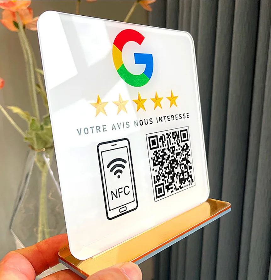 Personalized Google Review Sign NFC Scan code Acrylic Social Media Signs Google Review Plates with Stand Base Store Decorations