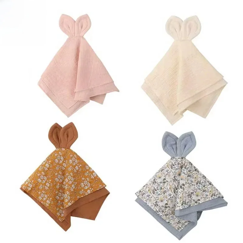 Bavoirs en gaze pour bébé, lapin Kawaii, serviette apaisante, tissu de rot, poupée apaisante pour enfants, nouveau-nés, sucette, tissu câlin pour bébé