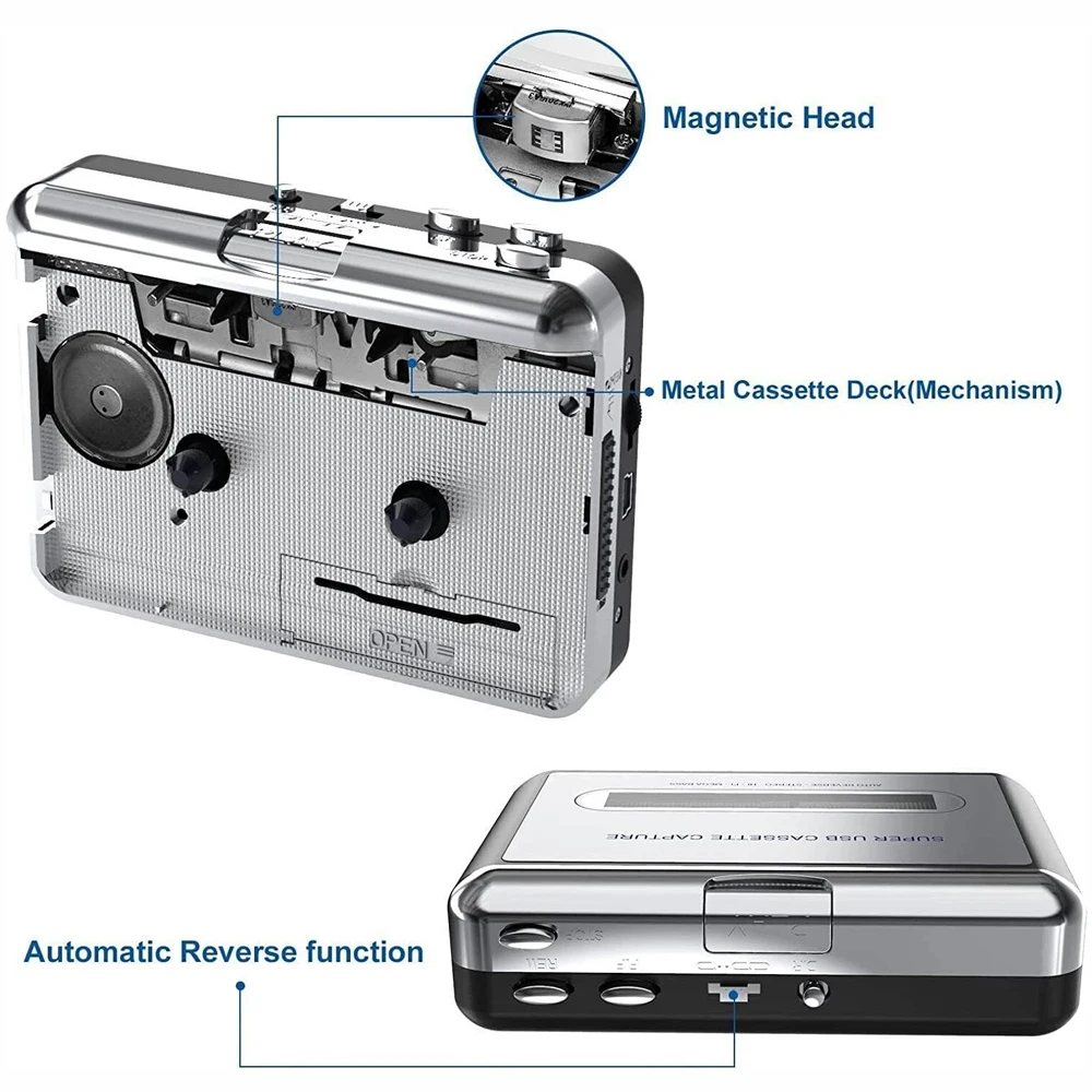 Portable USB Cassette Player to MP3 Converter Tape Audio Capture Recorder Digital Music Converter with Earphones Cable 7