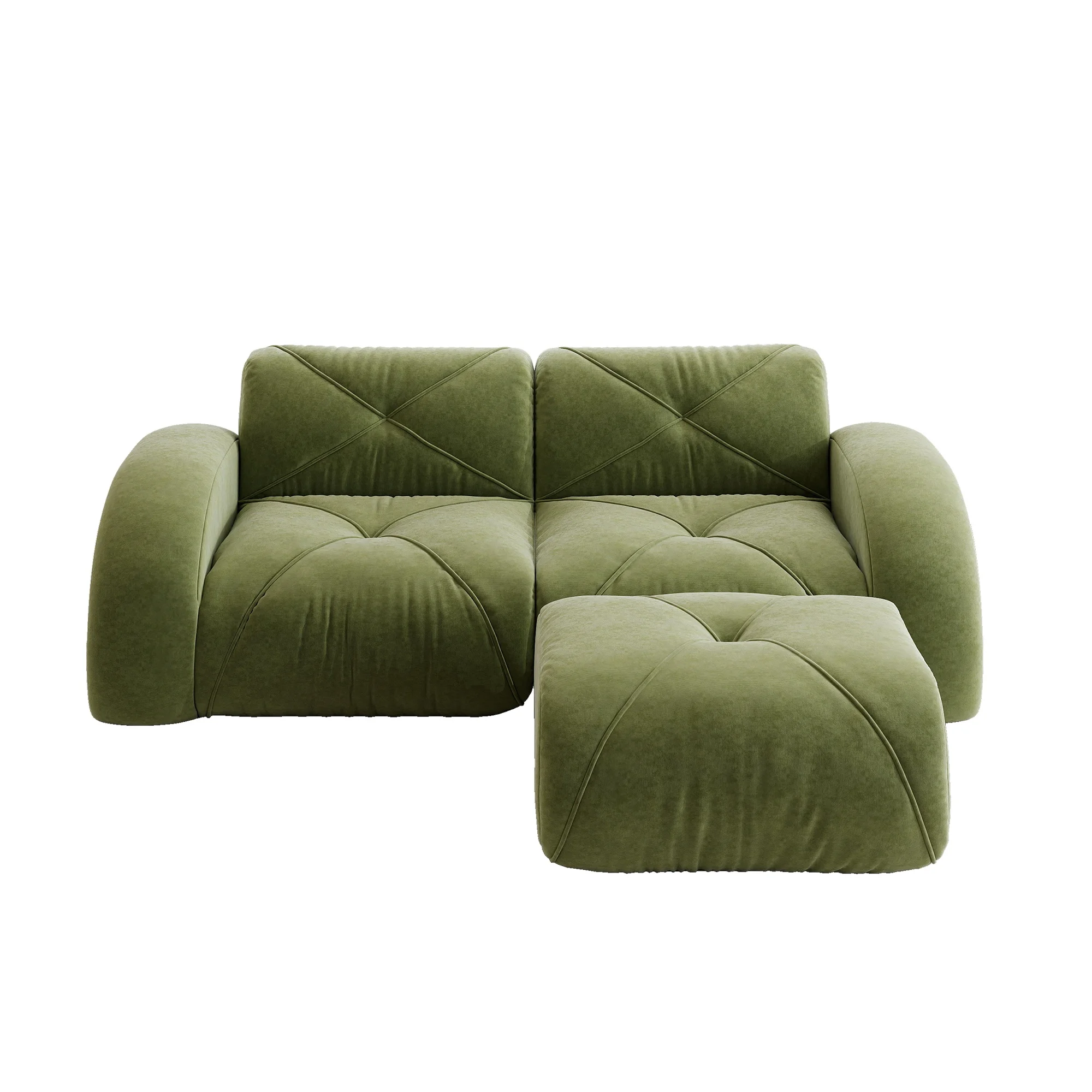 Sofá Modular de 2 Plazas con Puf Sin Marco, Confortable, de Espuma 32D para Salón, Verde Chenilla
