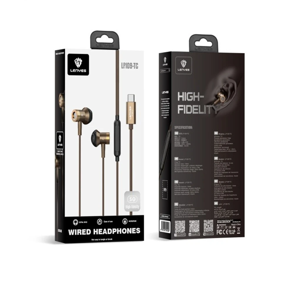 Auriculares Tipo-C Lenyes LF109-TC | Audio Digital Hi-Fi | Driver 14mm | Micrófono de Alta Sensibilidad