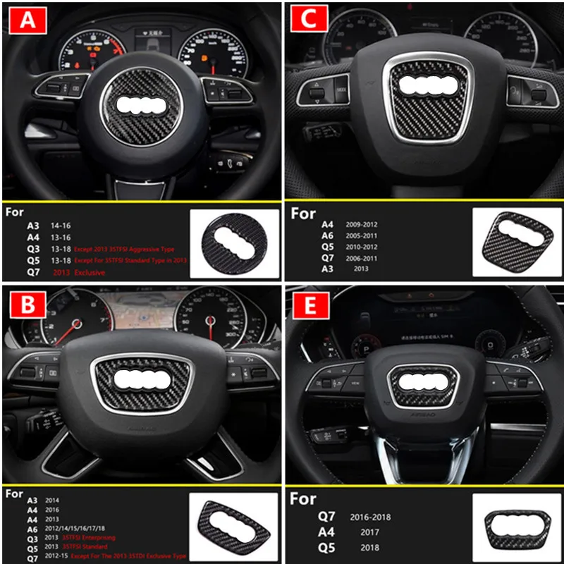 Car Accessories For Audi A1 A3 A4 A5 A6 A7 A8 Q3 Q5 Q7 S3 S4 Carbon Fiber Steering Wheel Sticker 3D Car Sticker Interior Styling