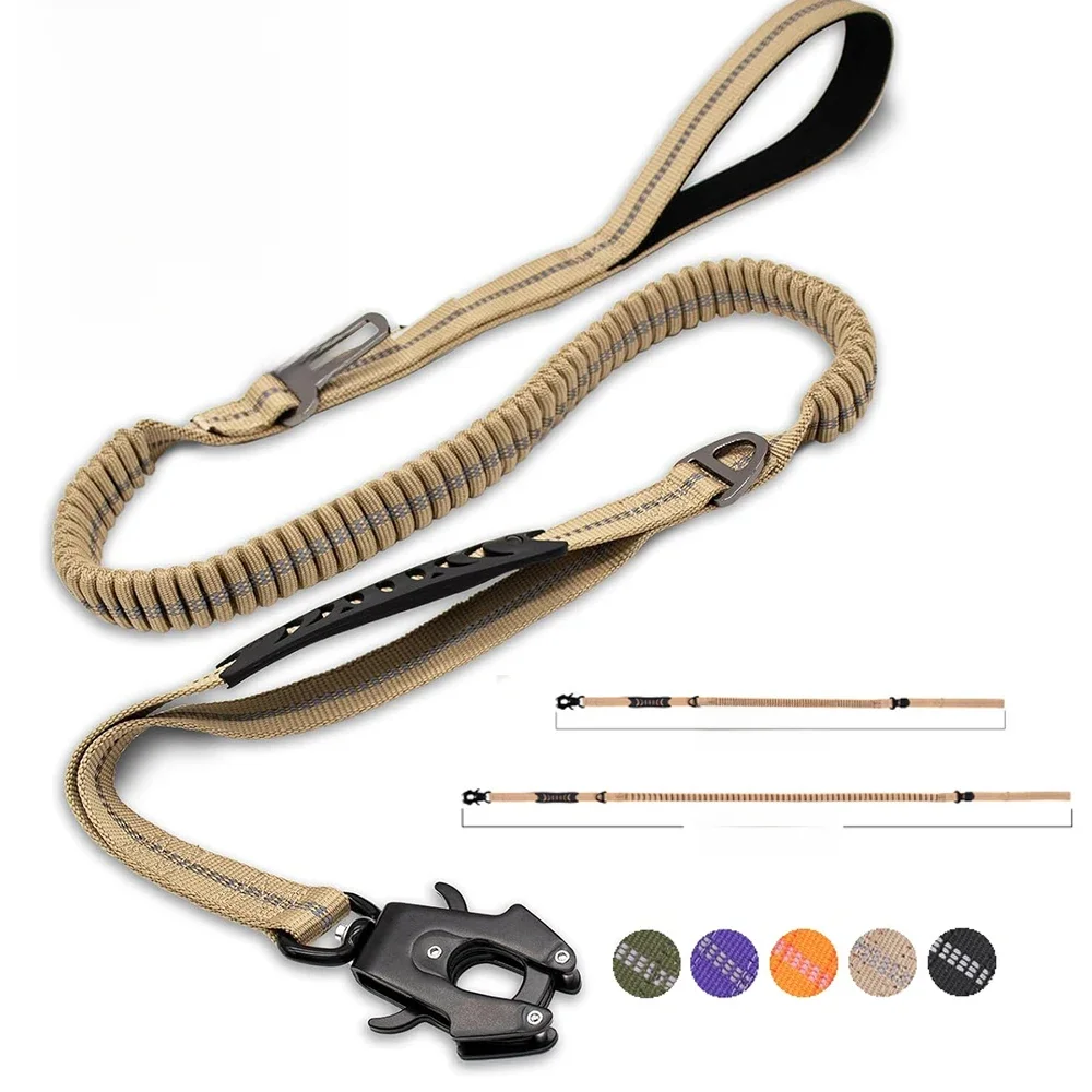 Laisses réfléchissantes absorbant les chocs pour animaux de compagnie avec ceinture de sécurité de voiture pour grands chiens laisse de chien élastique tactique robuste laisse de chien sans traction