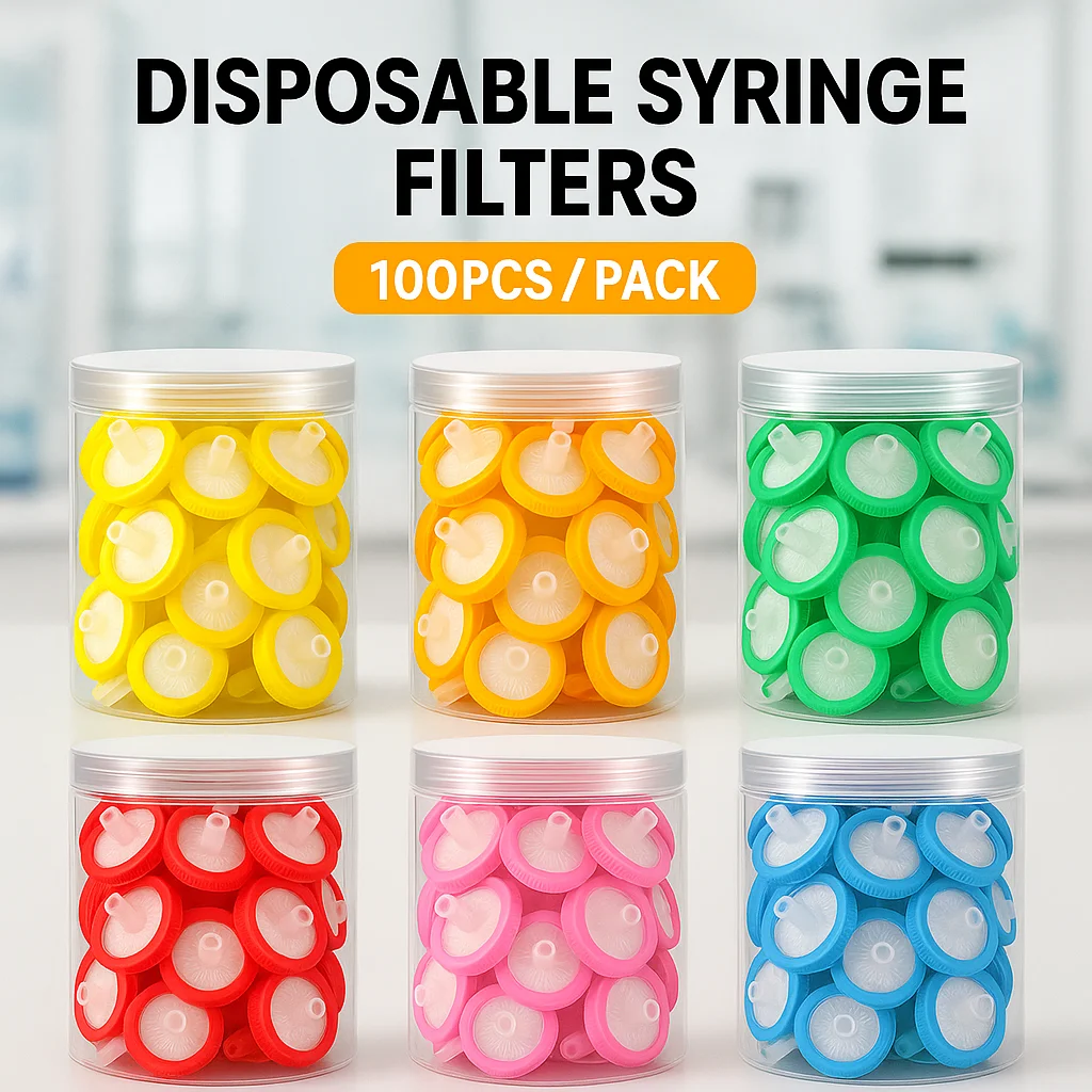 100PCS/Box Disposable Syringe Filters 13/25/33mm 0.22μm 0.45μm for Lab Use  PES Nylon PVDF PTFE PP MCE
