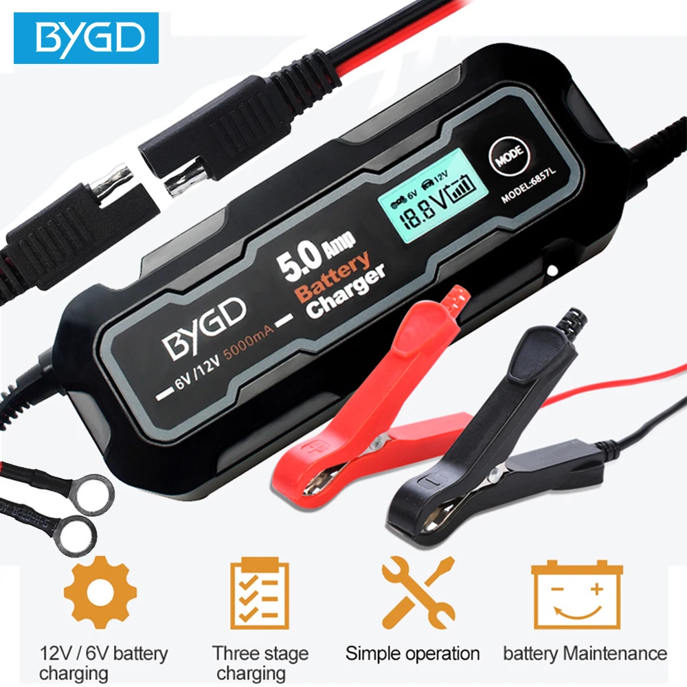 

BYGD Car Charger Fast Charging 6V 12V Motorcycle and Car Battery Charger 5000Ma Repair Overboard Charger for Gel WET AGM Battery