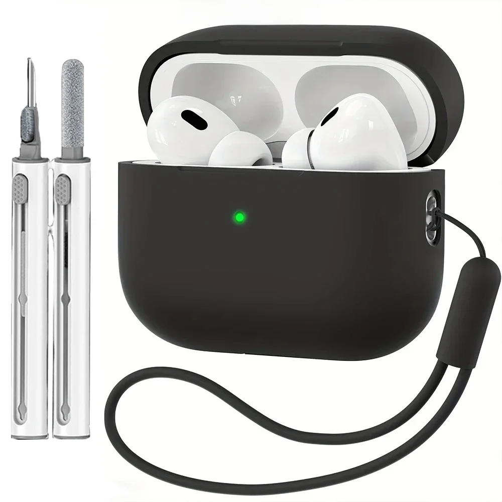 Pour AirPods Pro 2 coque en silicone avec ensembles de nettoyage housses de couleur unie pour Apple AirPods Pro2 manchon de protection avec lanières