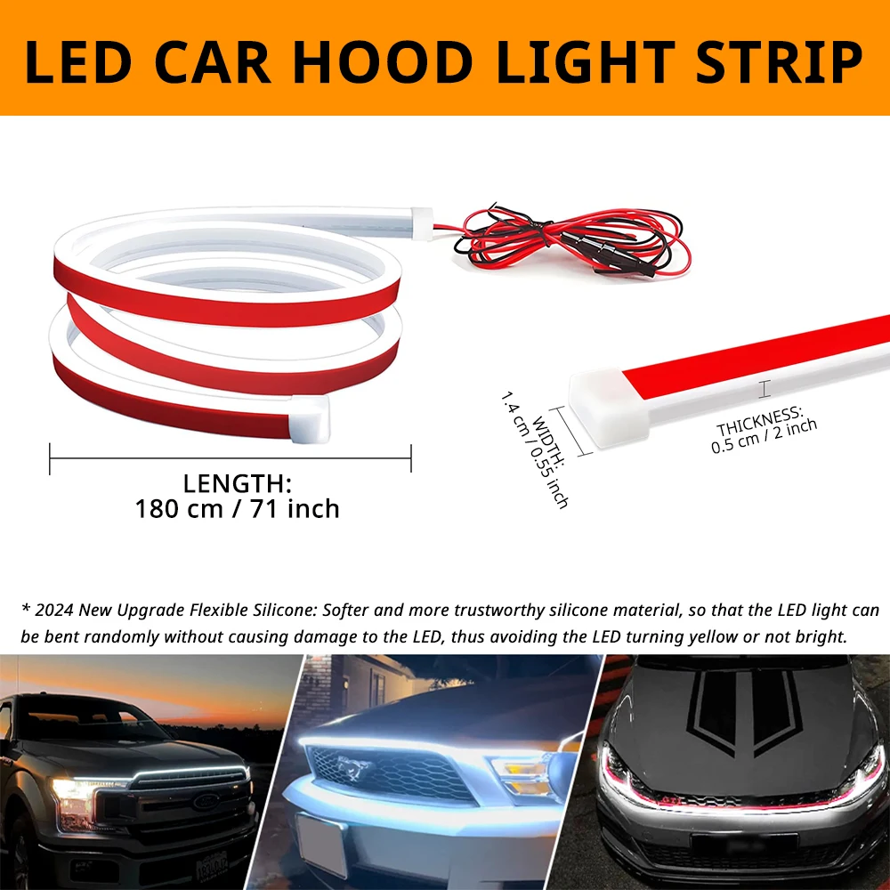 71 inch LED Engine Cover Light Strip Dynamic Scan Start-up Effect Car Hood Upgrade Daytime Running Lights SUV Truck Pickup DRL image 2