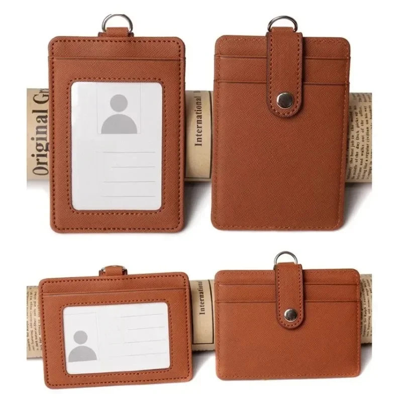 Porte-carte d'identité en PU, 1 pièce, en cuir véritable, étiquette de nom d'entreprise, pochette pour carte de poitrine avec lanière de cou, fournitures pour le personnel