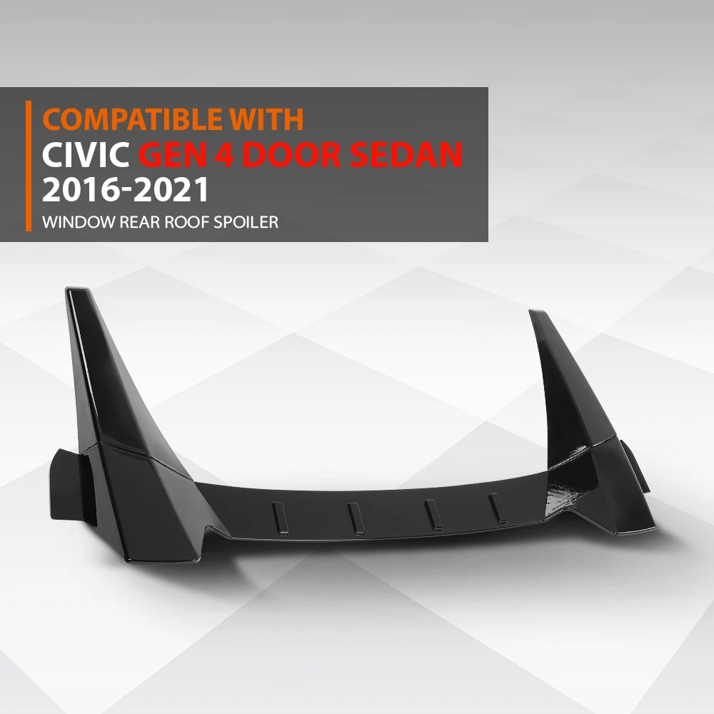 

Crossdesign Window Rear Upper Roof Spoiler Fit for 2016-2021 Honda Civic Sedan Glossy Black R Style Pp Easy Installation Durable